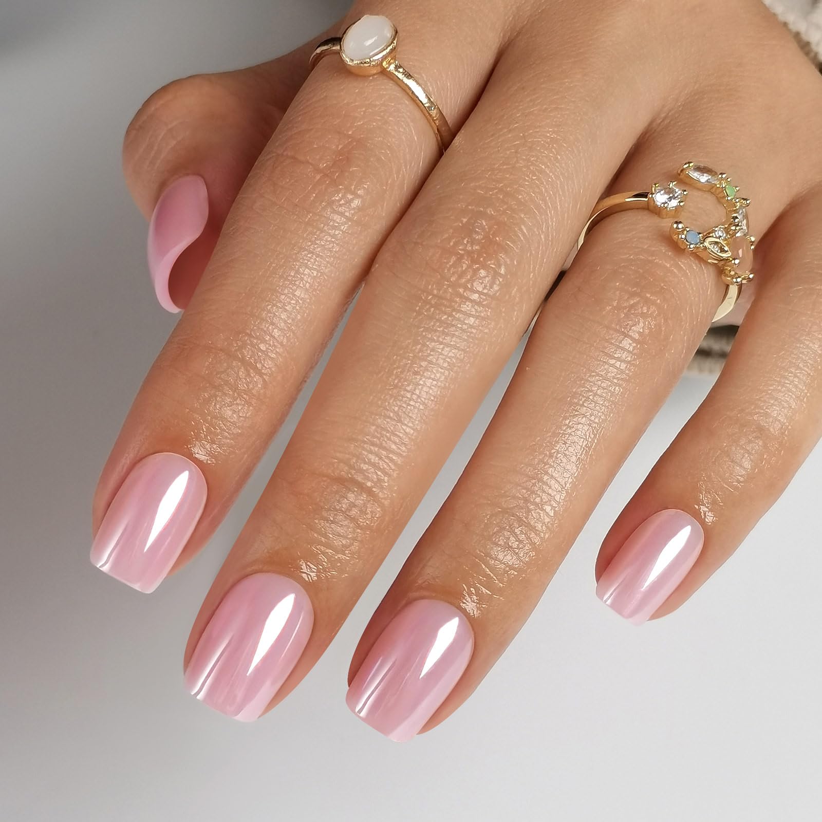 ShangMeng Pink Chrome press-on nails square length shown for perfect fit