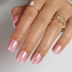 ShangMeng Pink Chrome press-on nails square length shown for perfect fit
