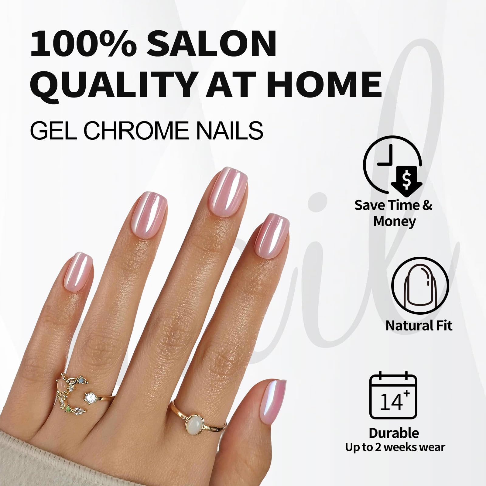 ShangMeng Pink Chrome press-on nails square package displays 32 reusable nails for at-home glam