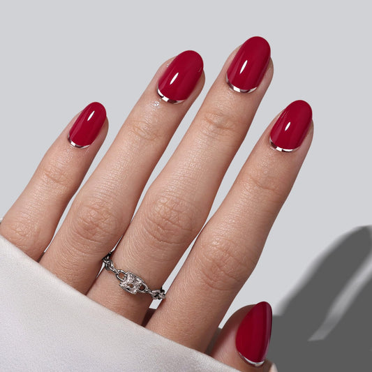 ShangMeng red oval press-on nails for at home salon look