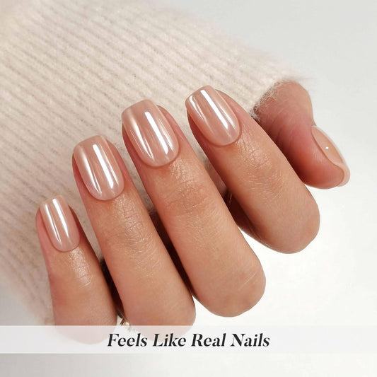 ShangMeng soft gel short nails on hand, seamless cuticle blend for a subtle salon look.