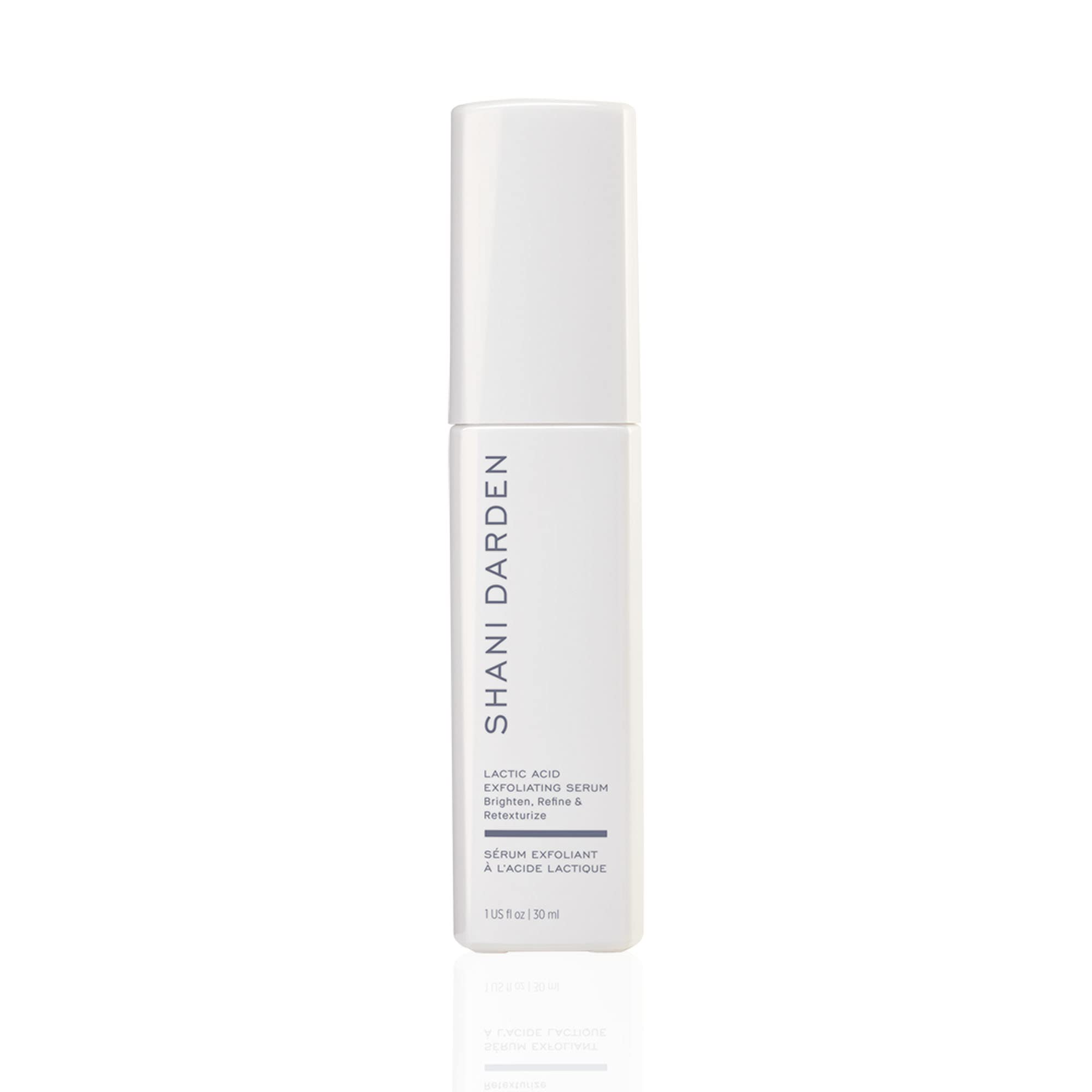 SHANI DARDEN Lactic Acid Face Serum bottle for gentle overnight exfoliation.