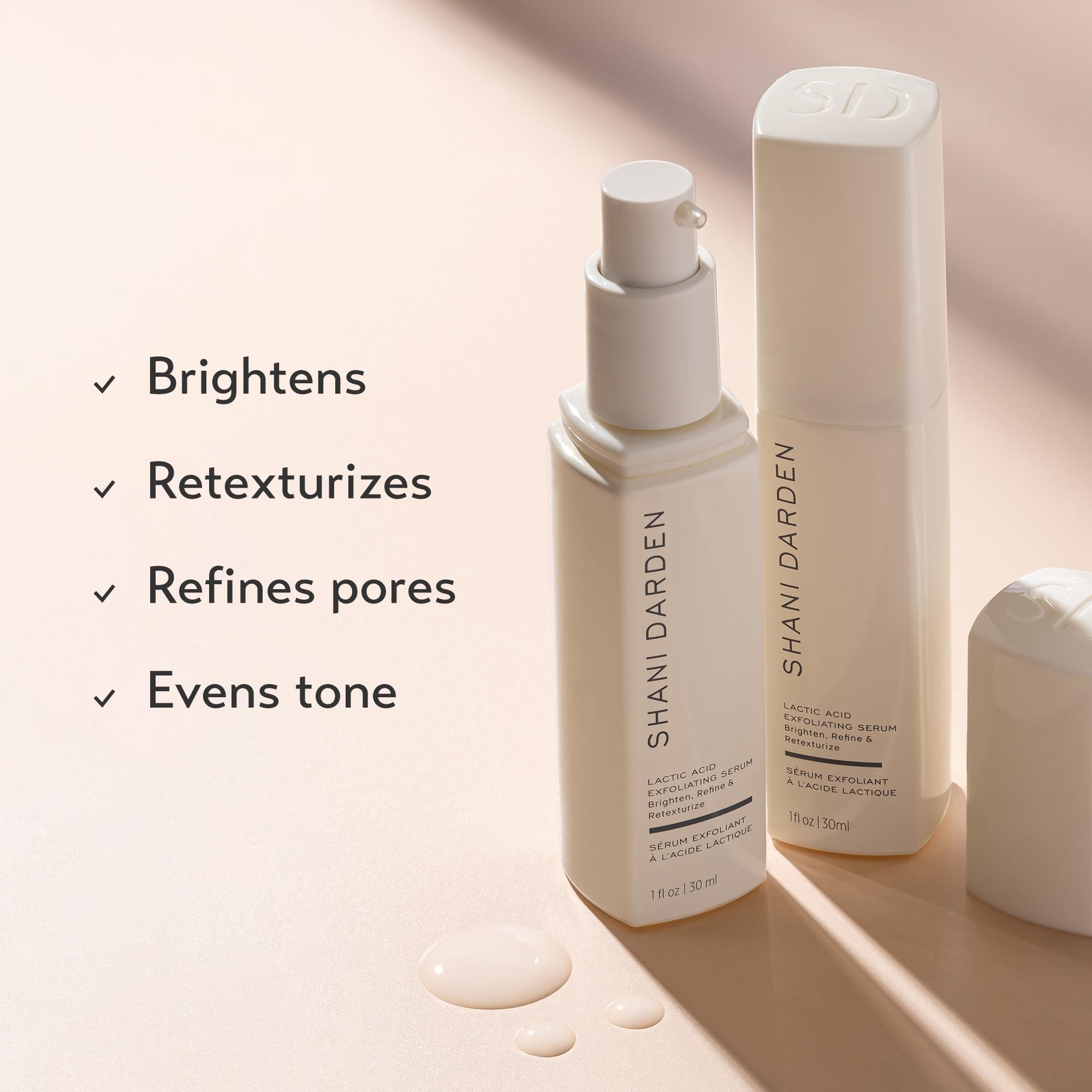 SHANI DARDEN Lactic Acid Serum texture swatch demonstrates smoothing action.