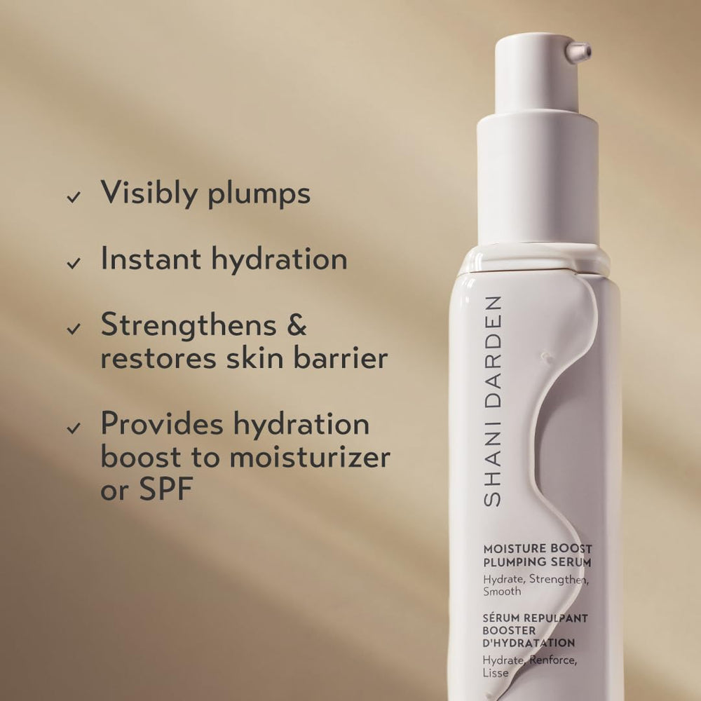 SHANI DARDEN Moisture Boost Serum droplets on skin for instant plump hydration