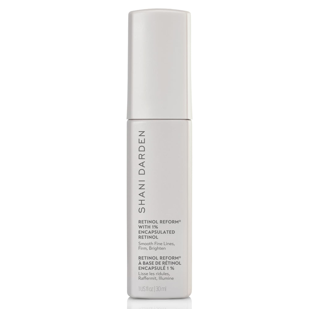 SHANI DARDEN Retinol Reform bottle showcases slow-release formula for gentle nightly use.