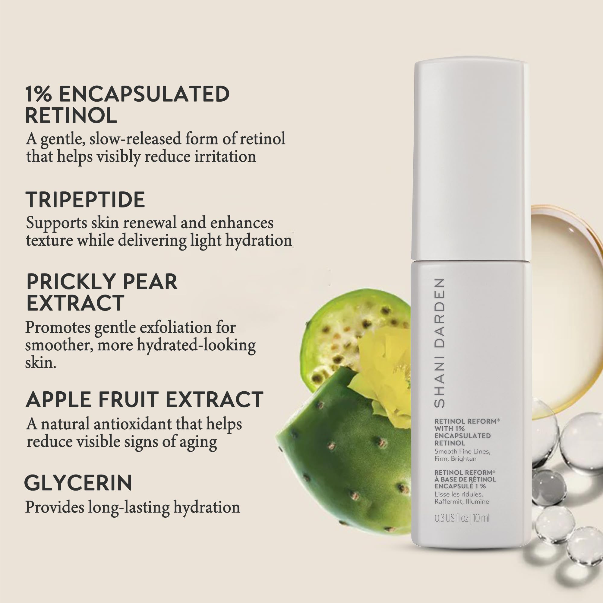 Pumped SHANI DARDEN Retinol Reform serum on the skin, showcasing a light, smooth texture