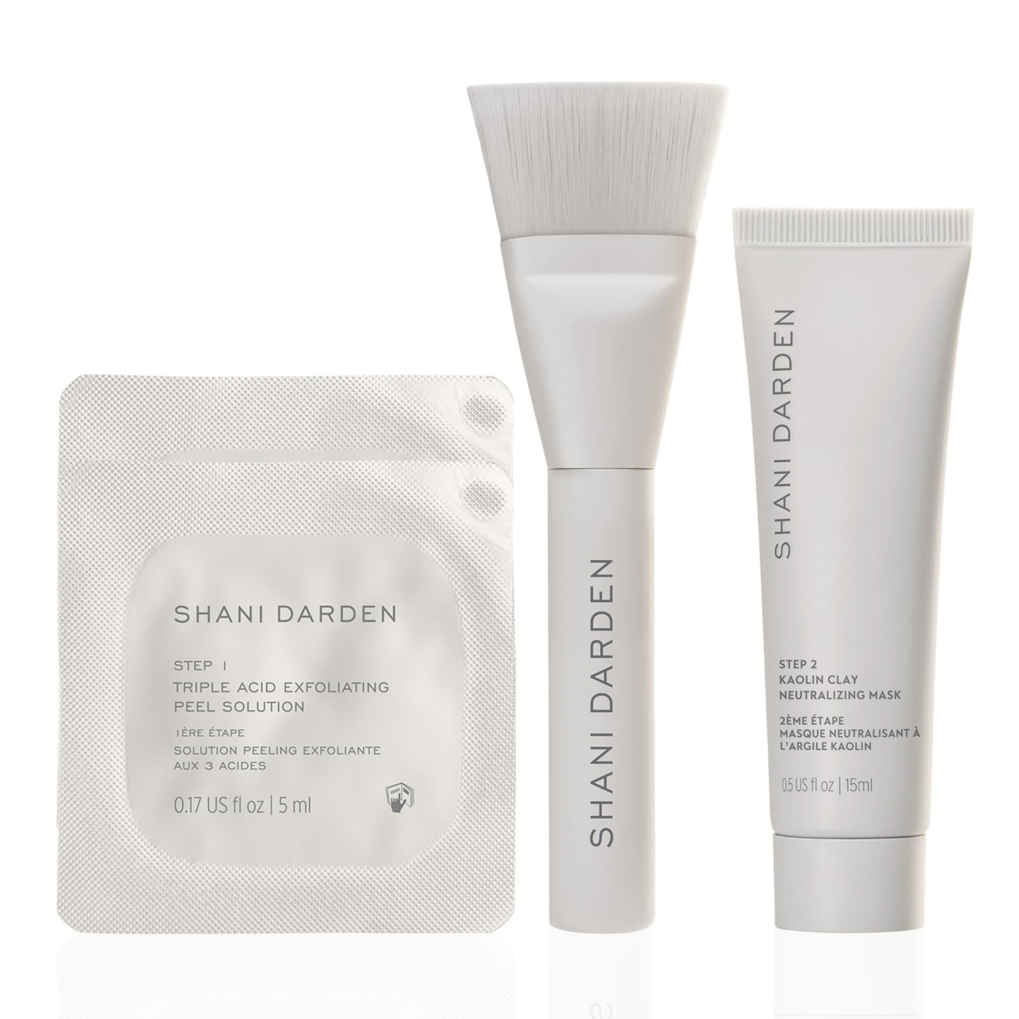 Shani Darden Triple Acid Peel Mini Kit bottle closeup for smooth, radiant skin prep.