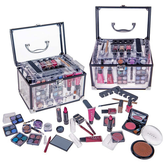 SHANY aluminum beauty organizer with mini palettes offers compact, reusable storage.