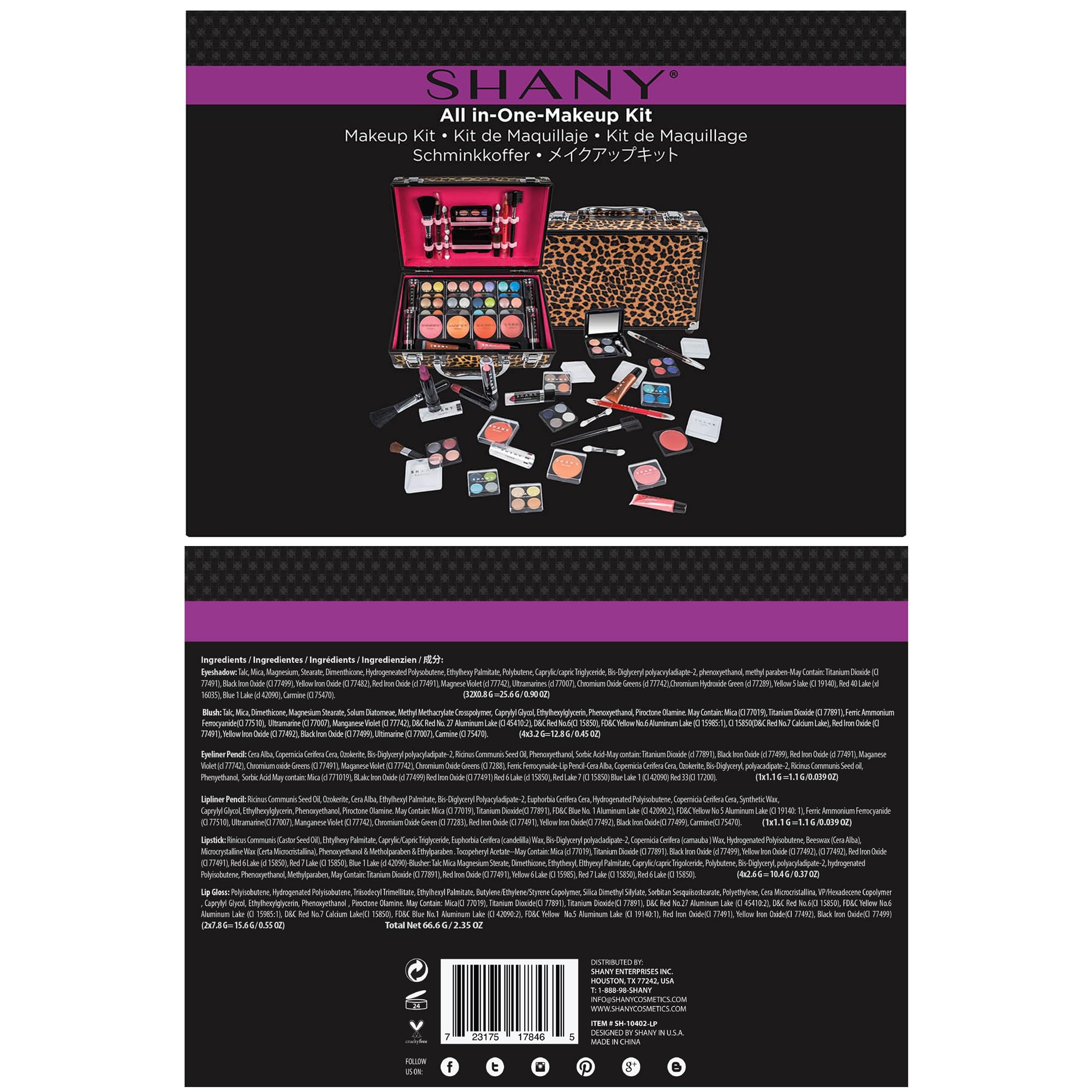 SHANY shadow quads in leopard case, shimmer and matte options for versatile looks