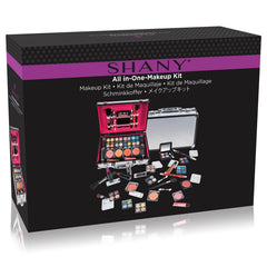 SHANY train case open with makeup showing quads and lip colors for easy access.