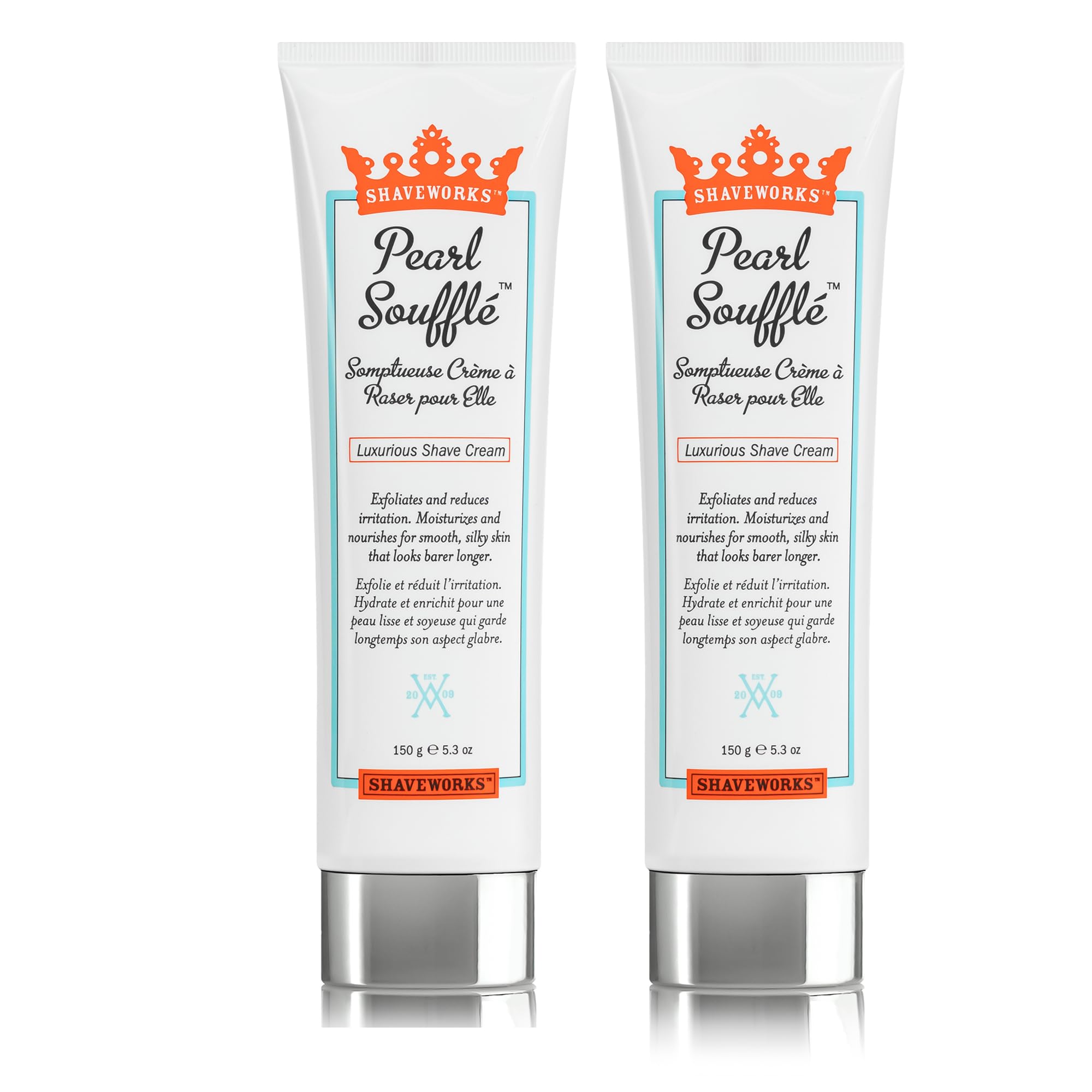 Shaveworks Pearl Soufflé Cream bottle showing hydrating formula for smooth skin.