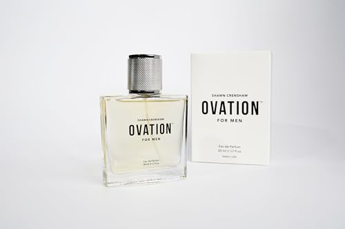Shawn Crenshaw Ovation for Men bottle closeup label, premium craftsmanship.