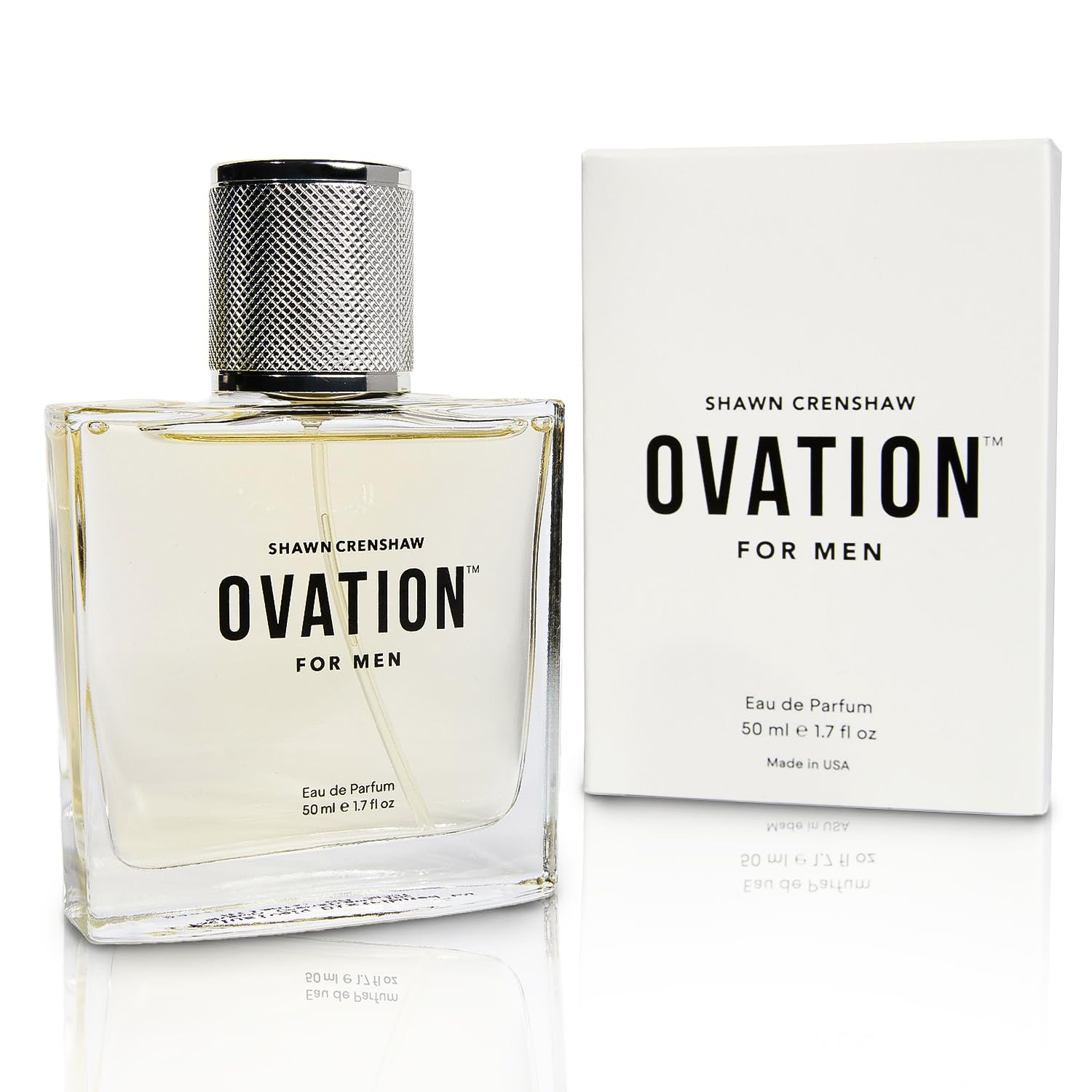 Shawn Crenshaw Ovation for Men bottle front, refined signature fragrance.