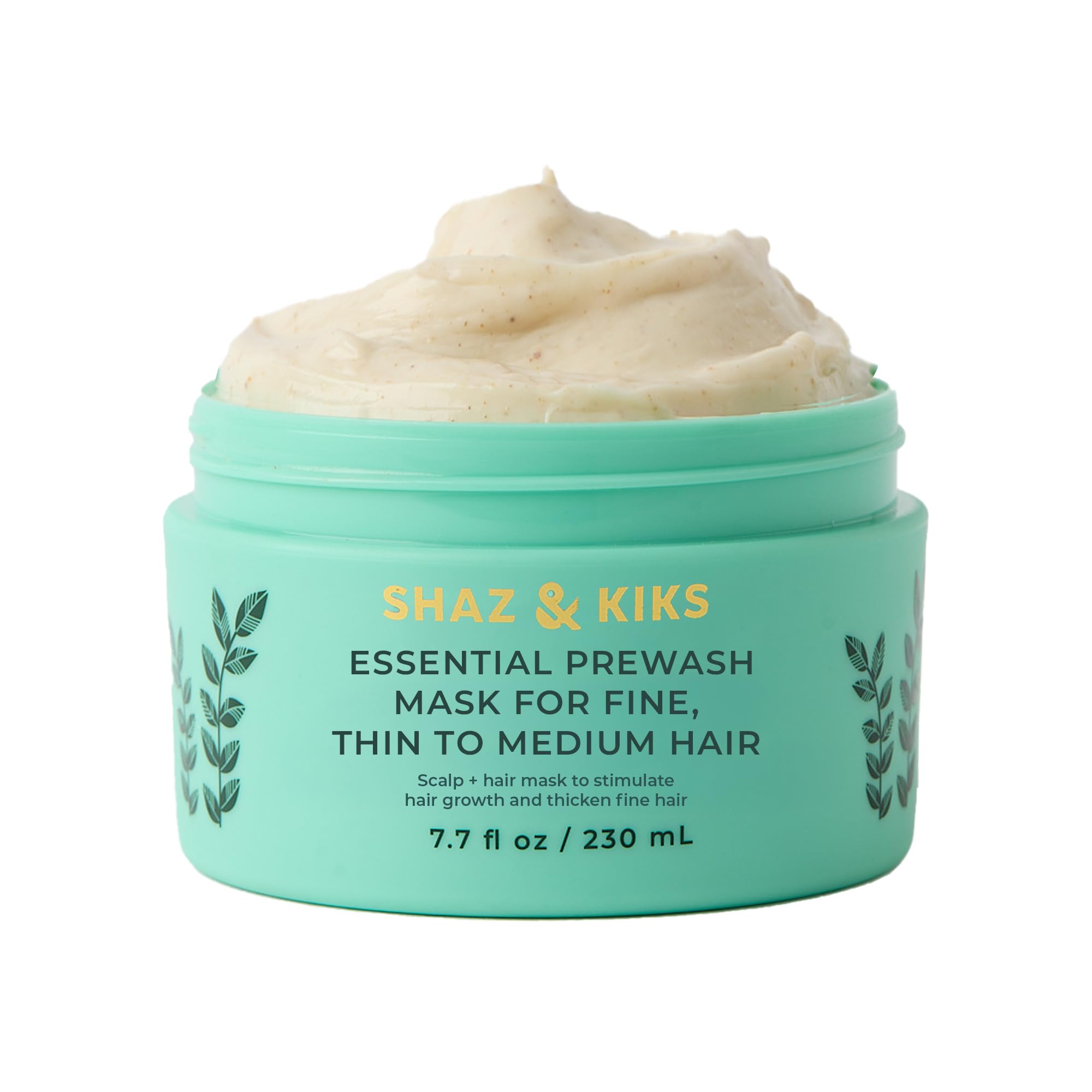 SHAZ & KIKS Essential Prewash Mask bottle cap shows premium scalp care and color-safe formula.
