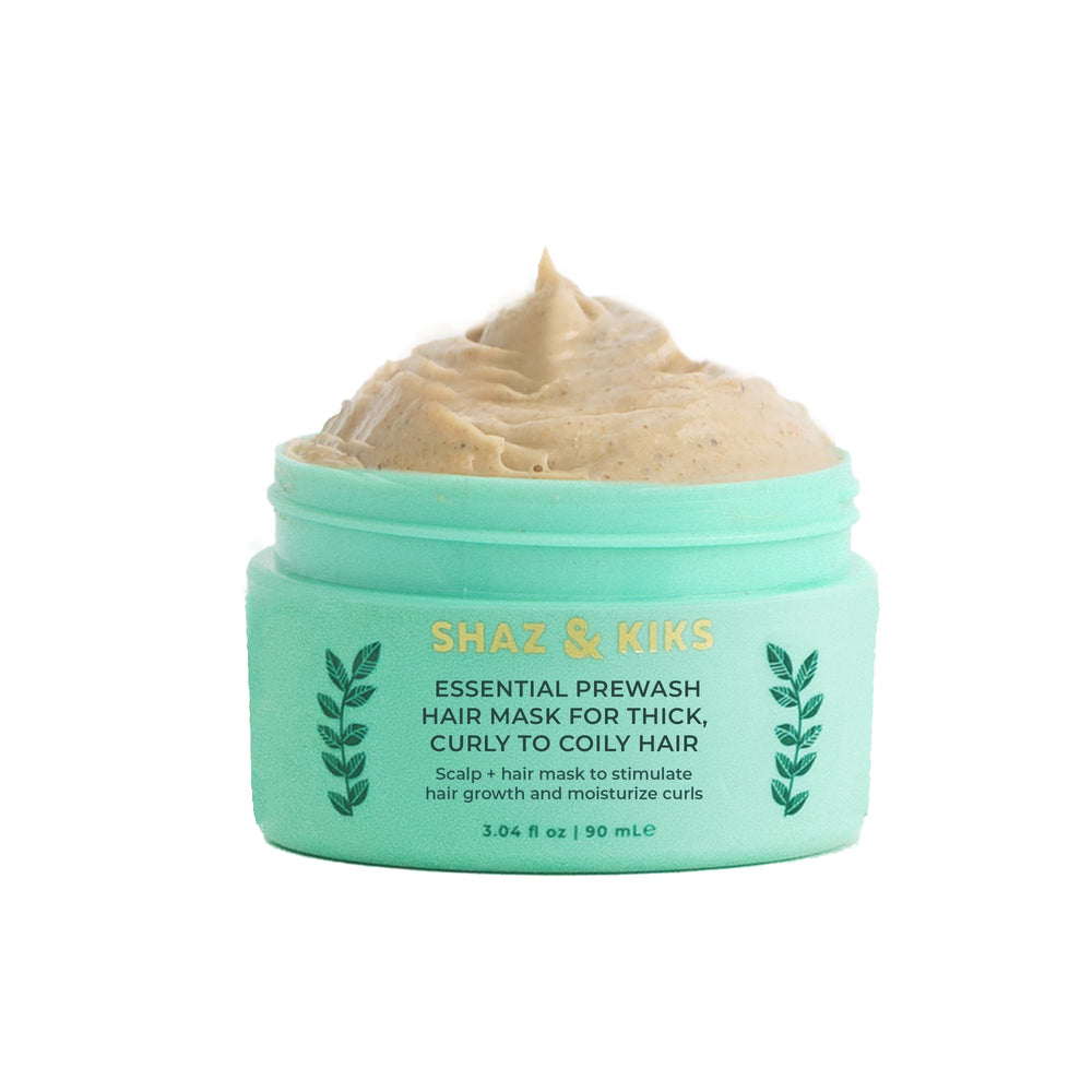 SHAZ & KIKS prewash mask bottle closeup highlights a nutrient-rich formula for scalp care.