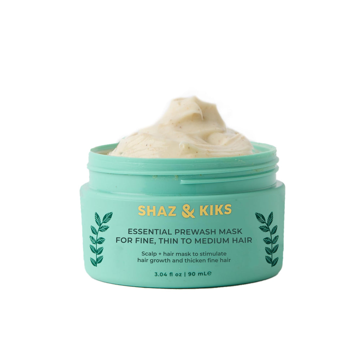 SHAZ & KIKS essential prewash mask bottle showing color-safe nourishment for fine hair