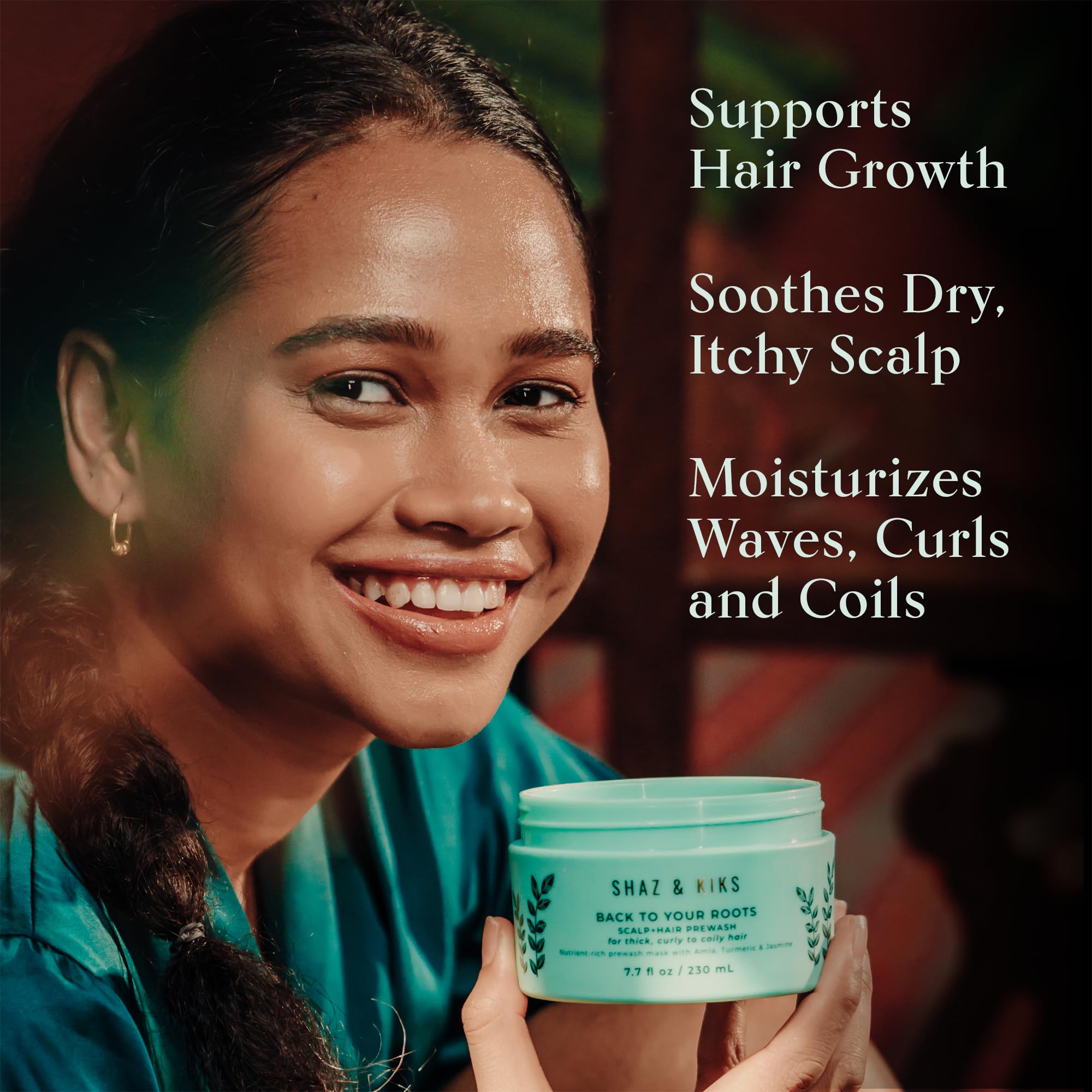 SHAZ & KIKS prewash scalp-hair mask jar close-up highlighting nourishing formula