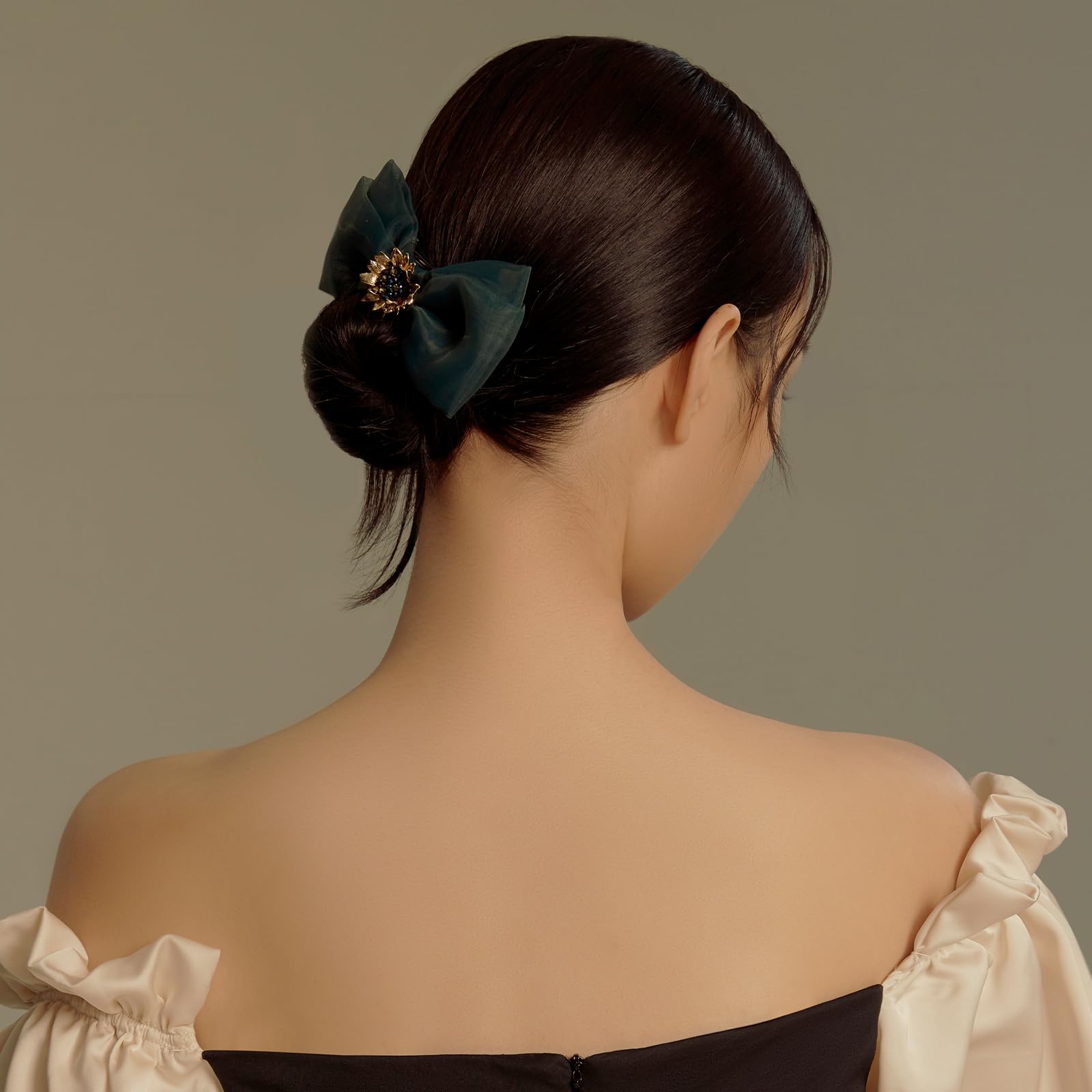 SHE'S FREE STYLE JUST FOR YOU Van Gogh sunflower bow clip green crystal detail for sparkle