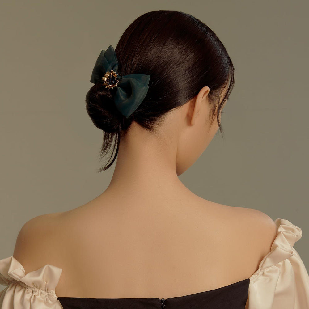 SHE'S FREE STYLE JUST FOR YOU Van Gogh sunflower bow clip green crystal detail for sparkle