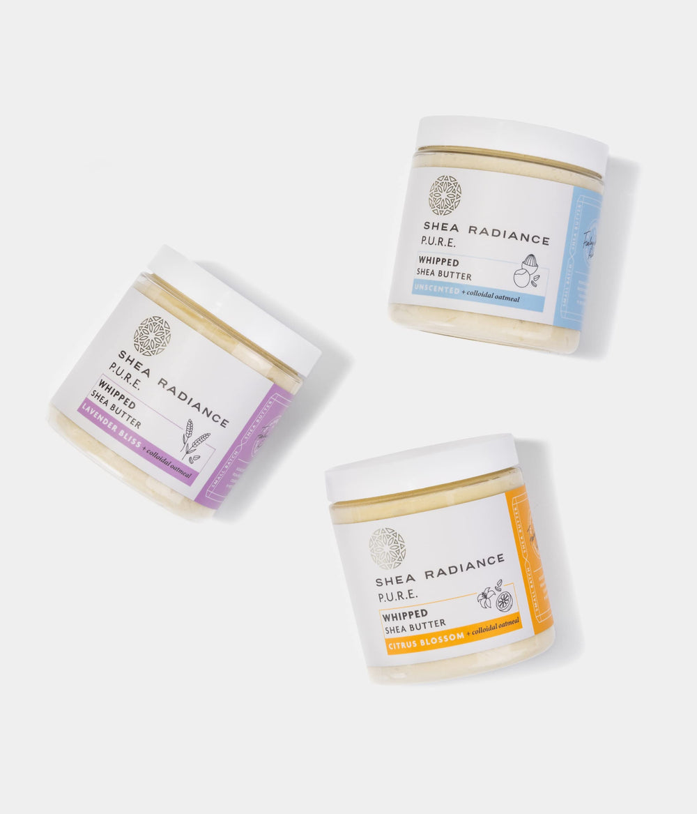 Eco-friendly packaging concept for Shea Radiance P.U.R.E. body butter.