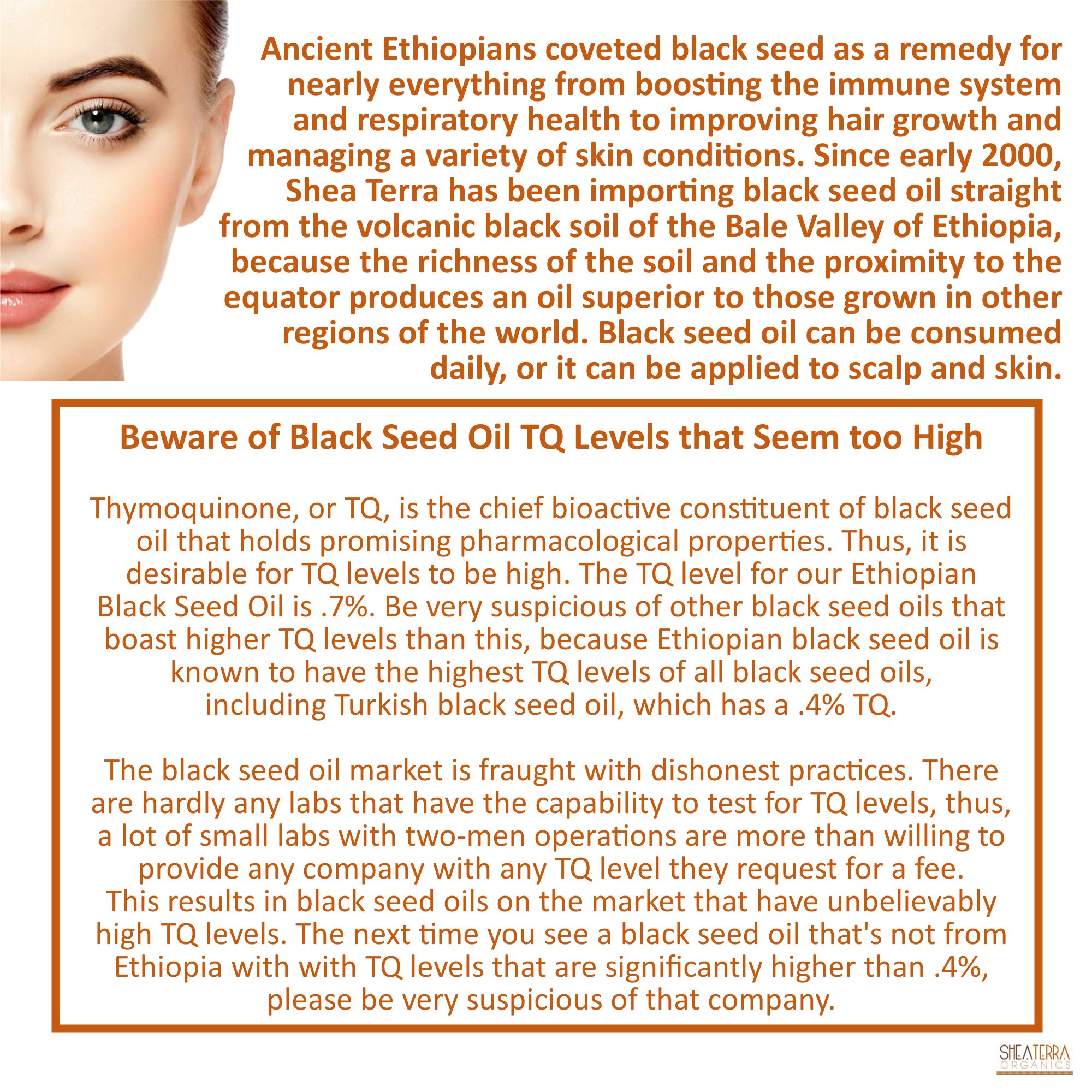 Amber bottle of Shea Terra Black Seed Oil in natural light, may aid skin hydration