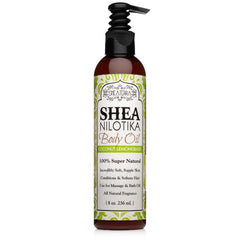 Shea Terra Nilotik Oil bottle with coconut lemongrass scent for daily skin care