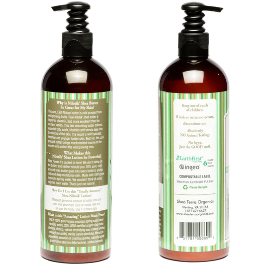 Close-up of applying Shea Terra Nilotik’ lotion for cooling relief.
