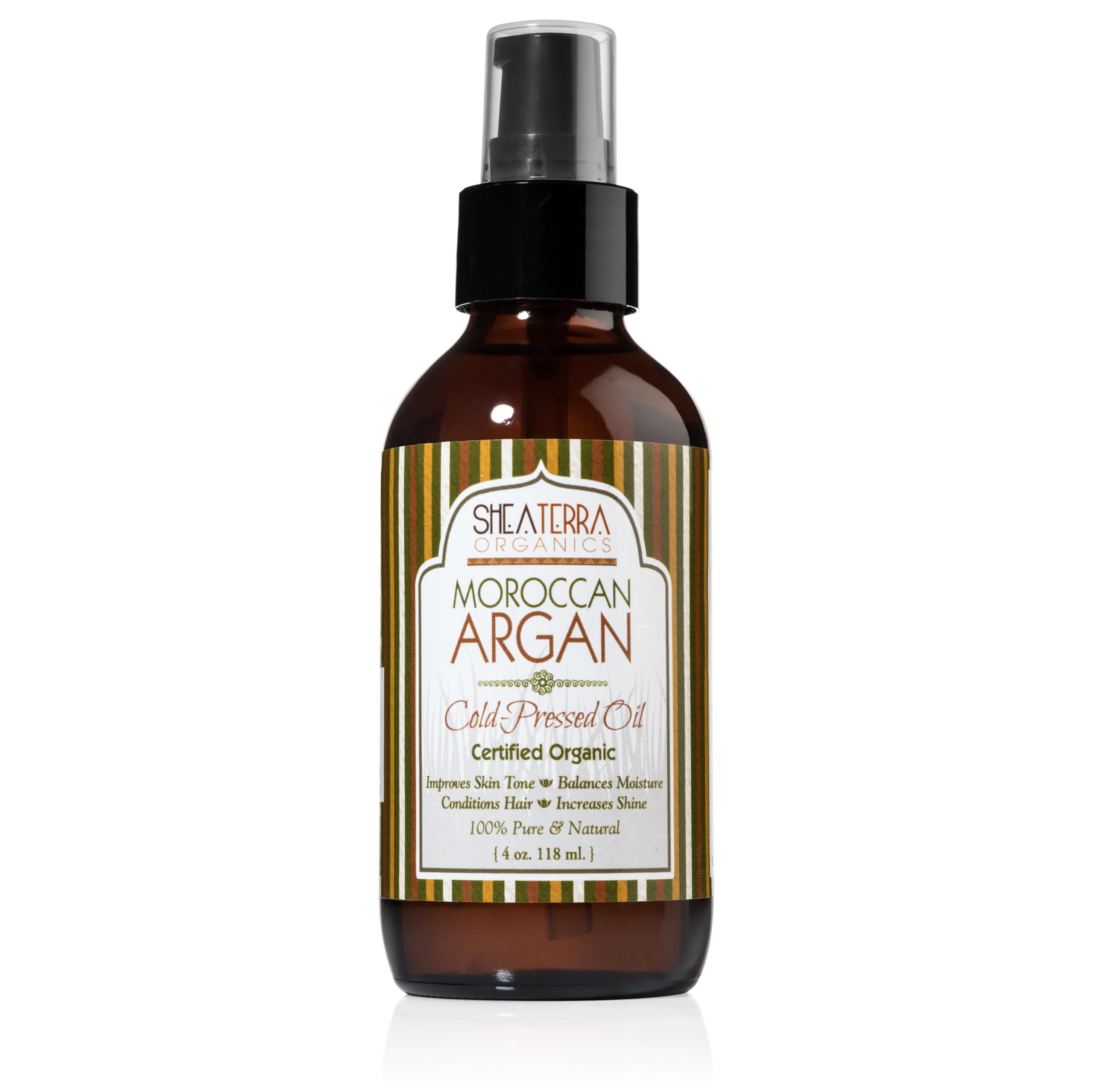 Shea Terra Organics Moroccan Argan Oil bottle for deep hydration of skin and hair.