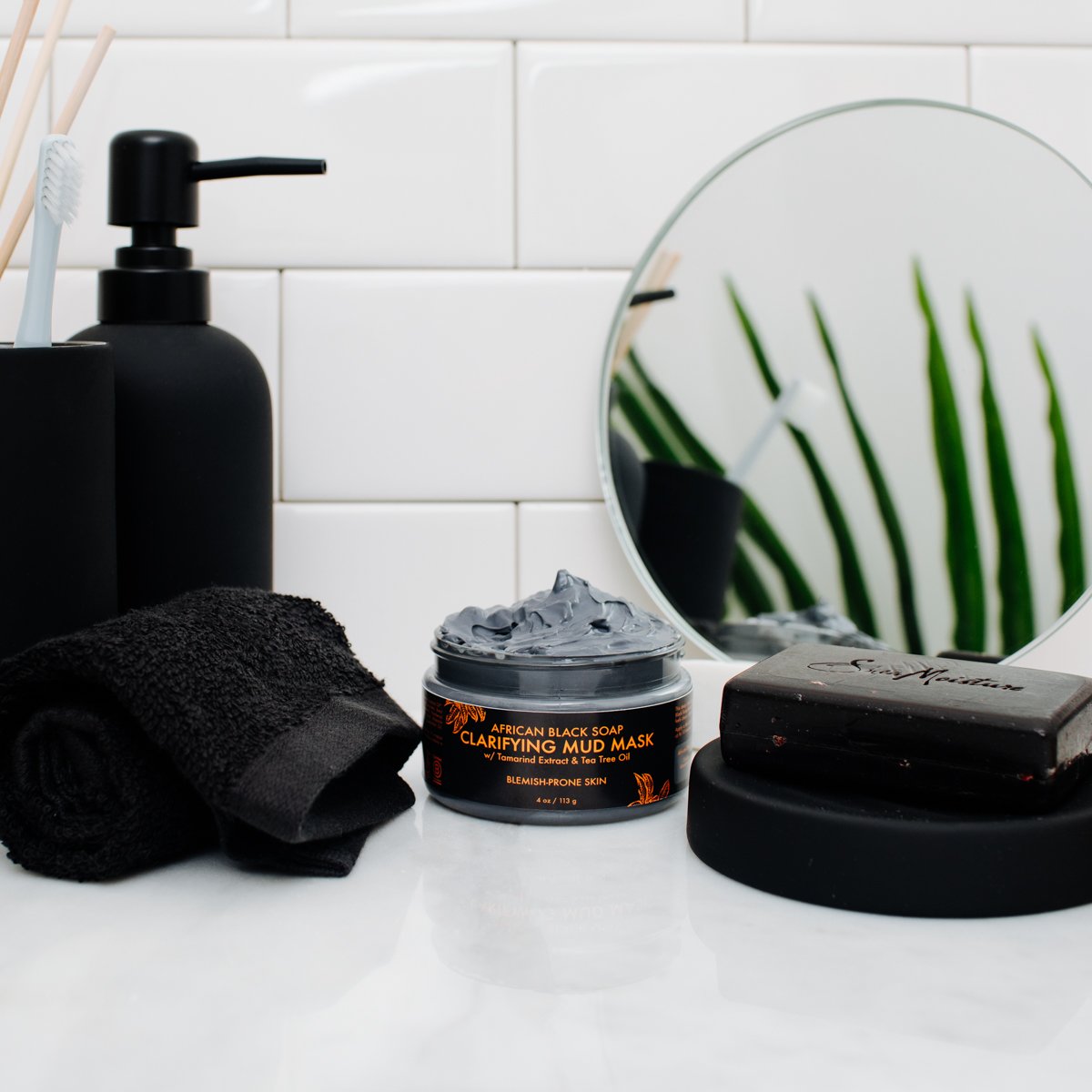 Packaging view of SheaMoisture African Black Soap Mask shows value and routine use.