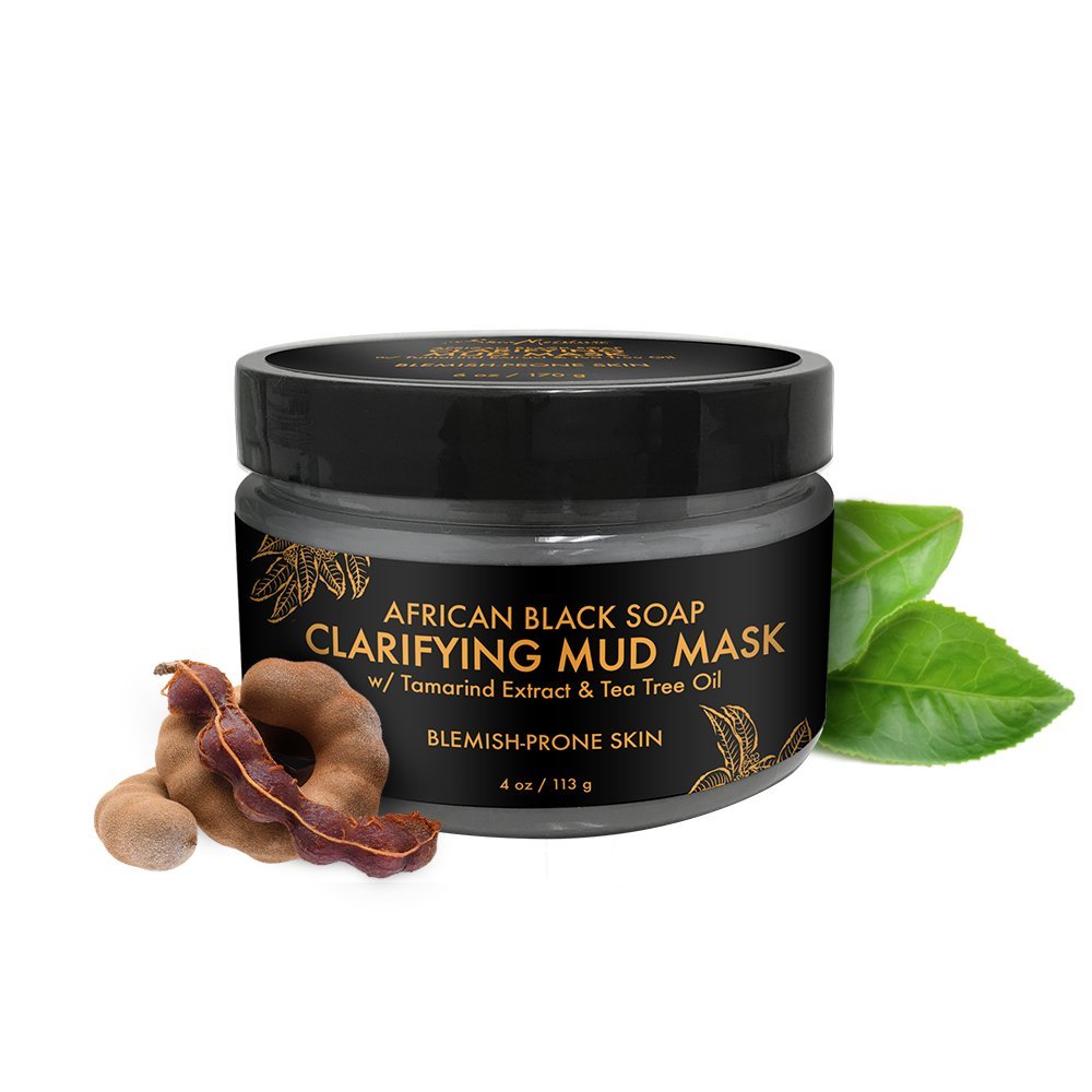 Closeup of the mask texture highlights earthy cleansing paste for pores.