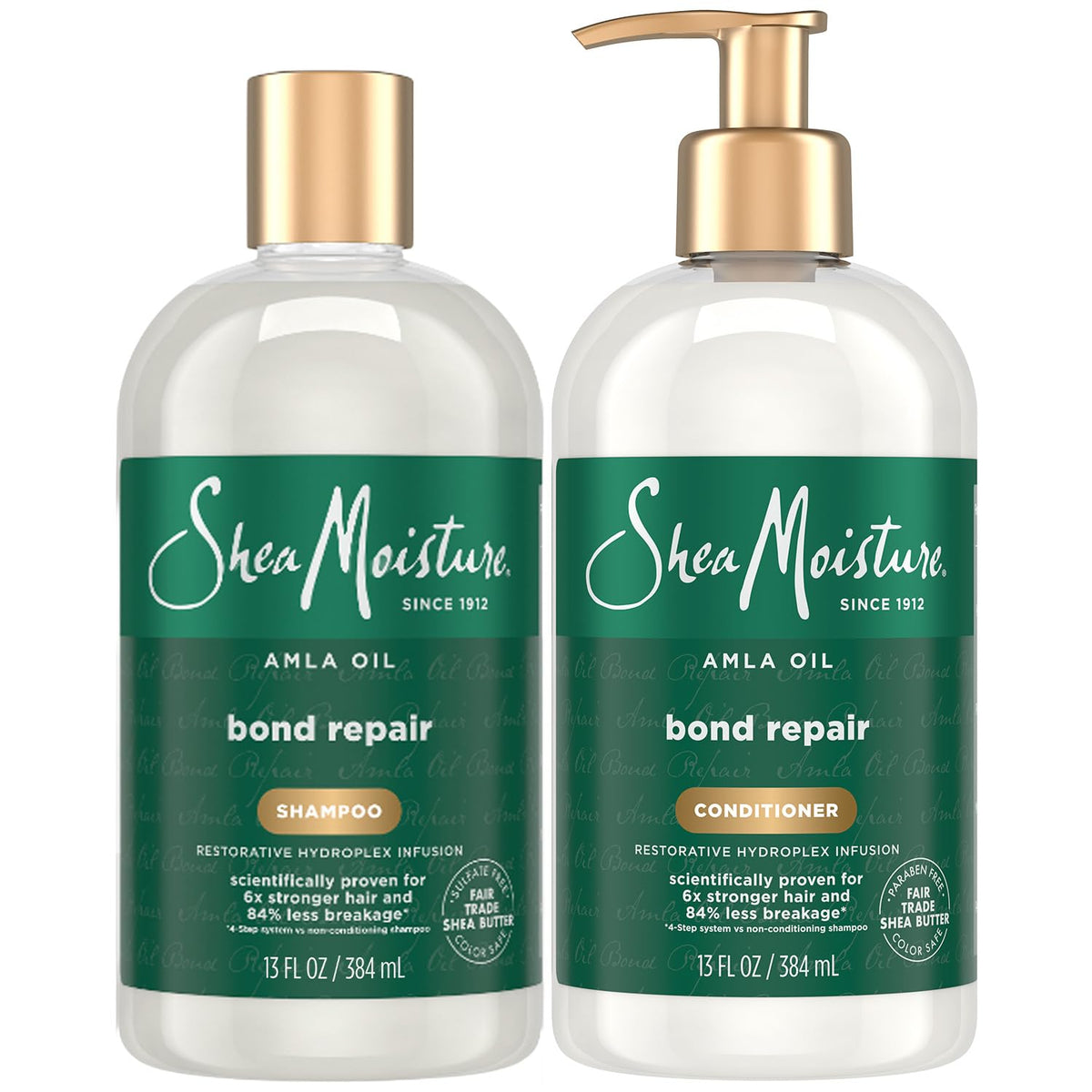 SheaMoisture Amla Bond Repair Shampoo bottle demonstrates frizz control for curly hair.