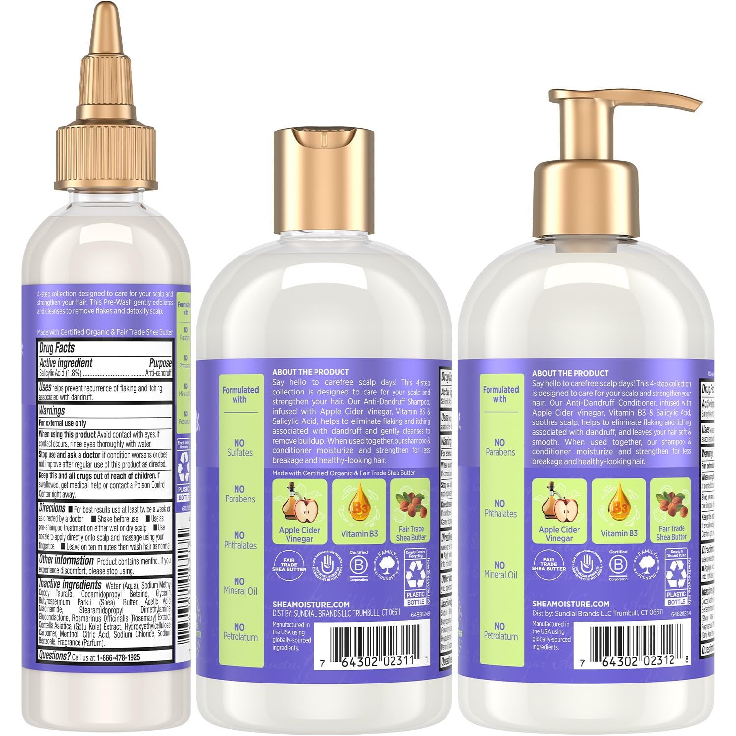 Sheamoisture anti-dandruff conditioner bottle supports moisturized strands after washing