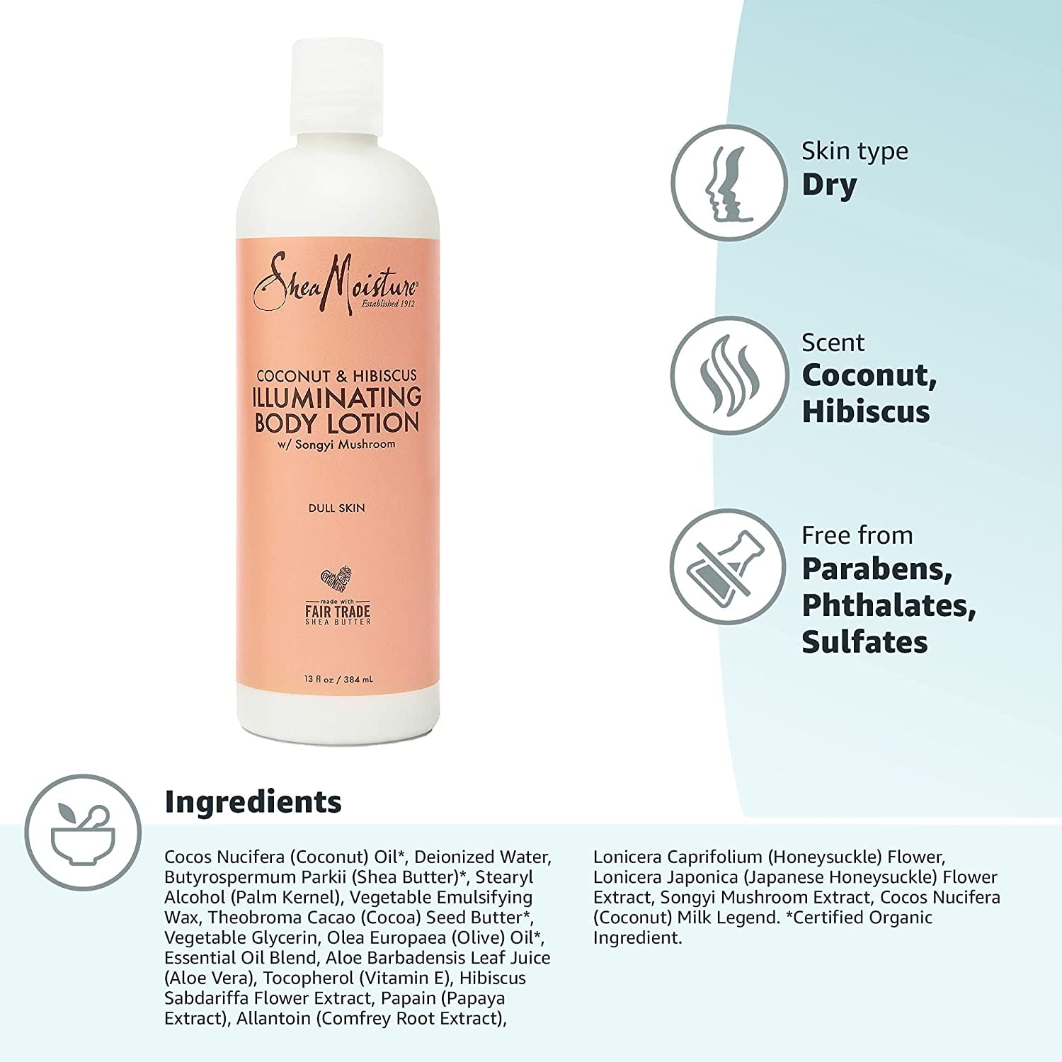 SheaMoisture body wash label highlights clean paraben free formula