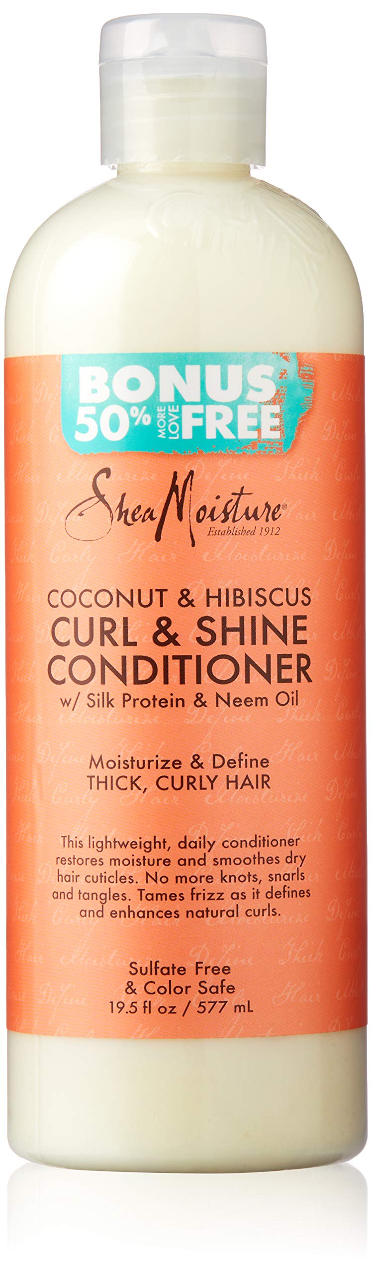SheaMoisture Coconut and Hibiscus Curl and Shine conditioner bottle-pour for detangling.
