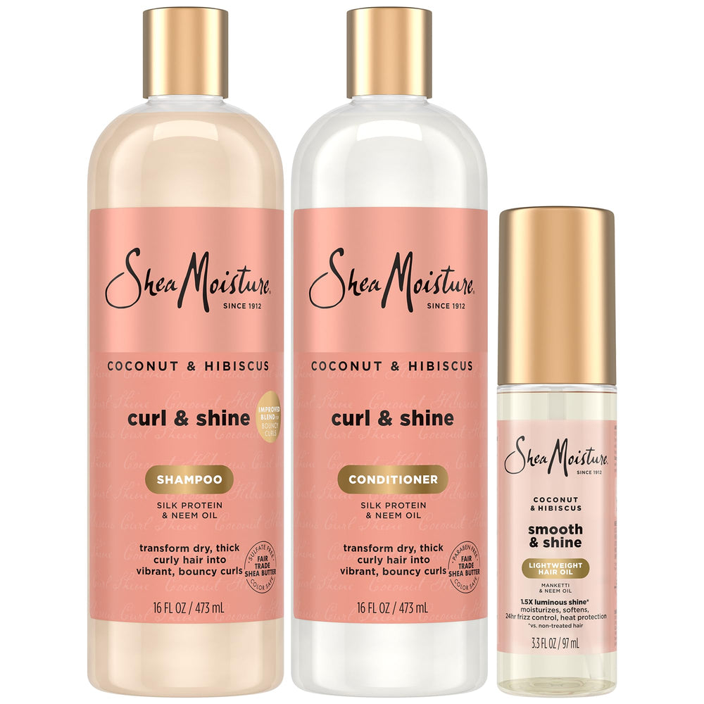 Sheamoisture Coconut Hibiscus Shampoo 16oz bottle for hydrated, defined curls.