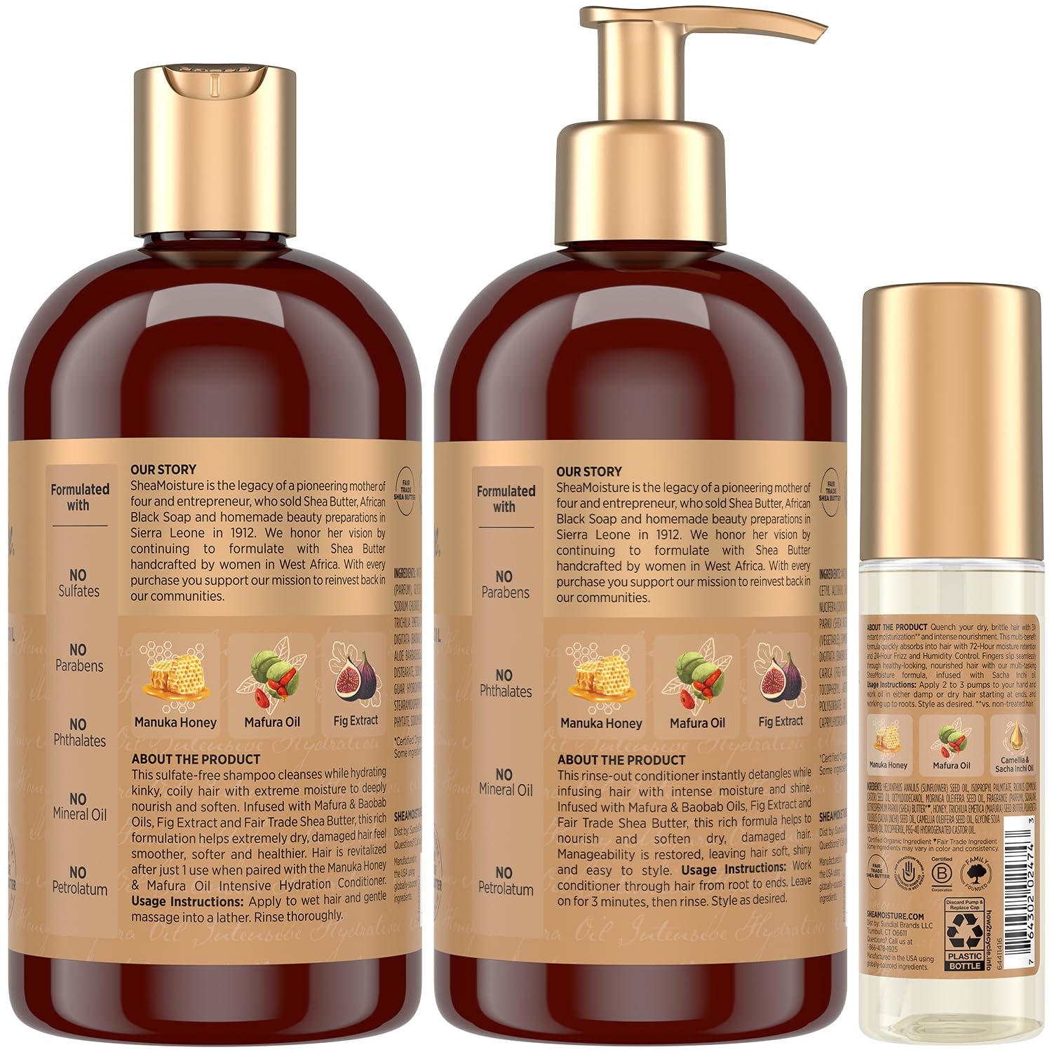 SheaMoisture Manuka Honey and Mafura Conditioner bottle enhances shine and smoothness