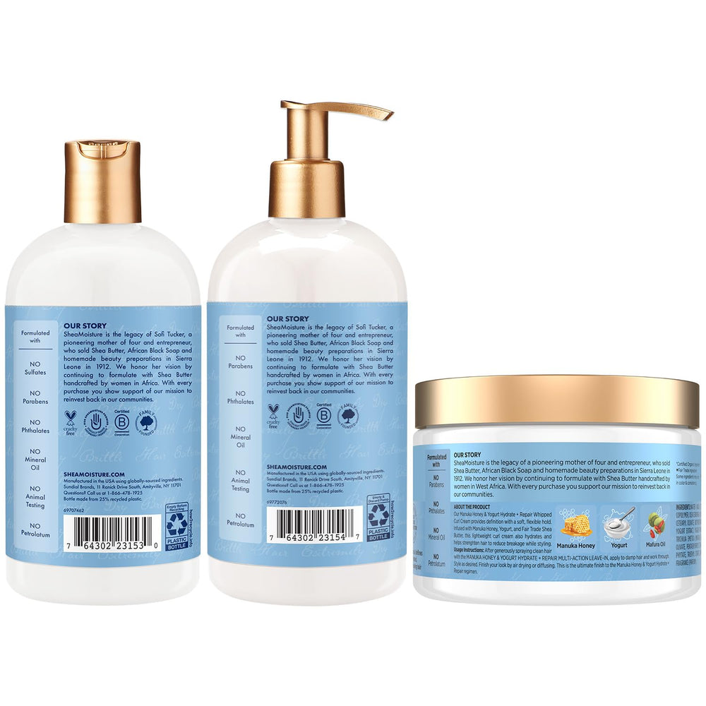 SheaMoisture Manuka Honey Yogurt Conditioner bottle provides lasting moisture and detangling ease.