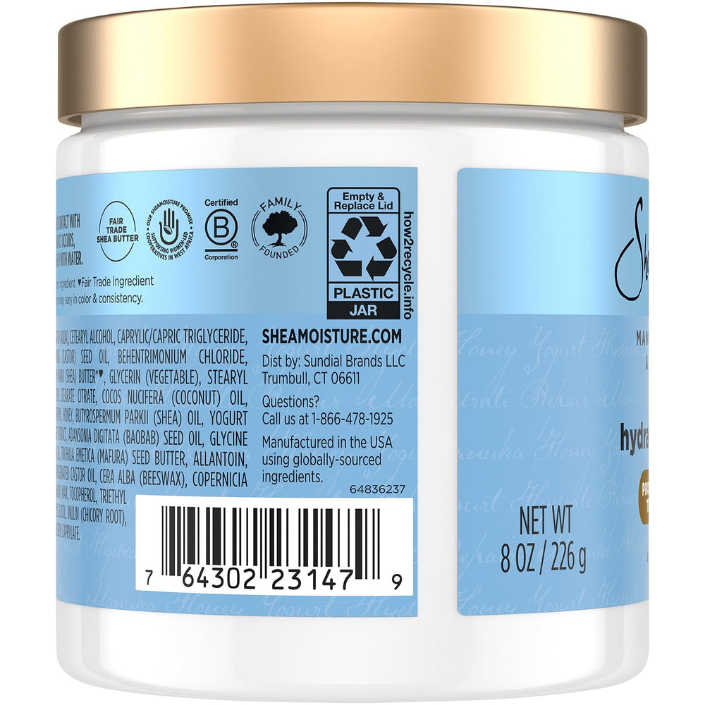 SheaMoisture Manuka honey yogurt hair mask jar with nourishing formula