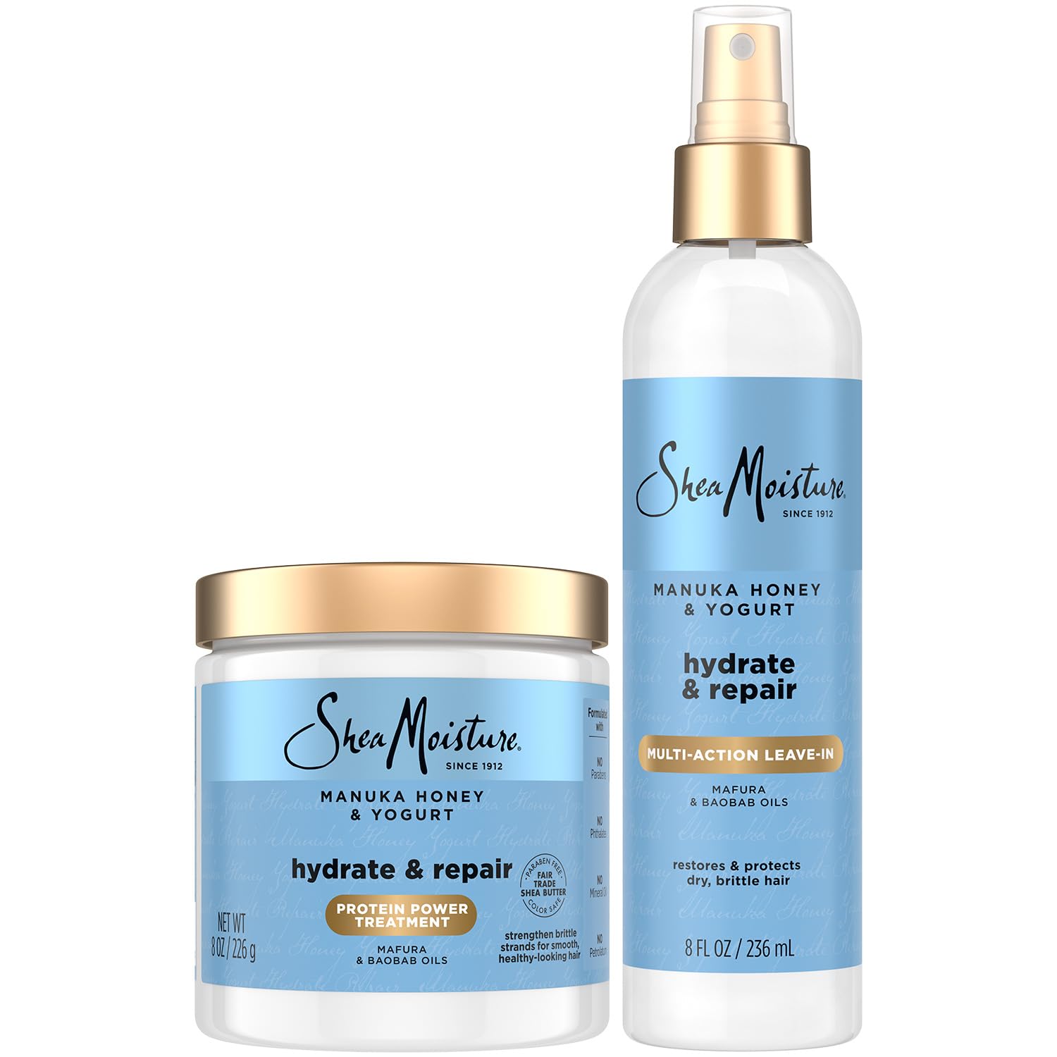 Sheamoisture Manuka Honey Yogurt Leave-In Bottle showcases nourishing hydration and frizz control.