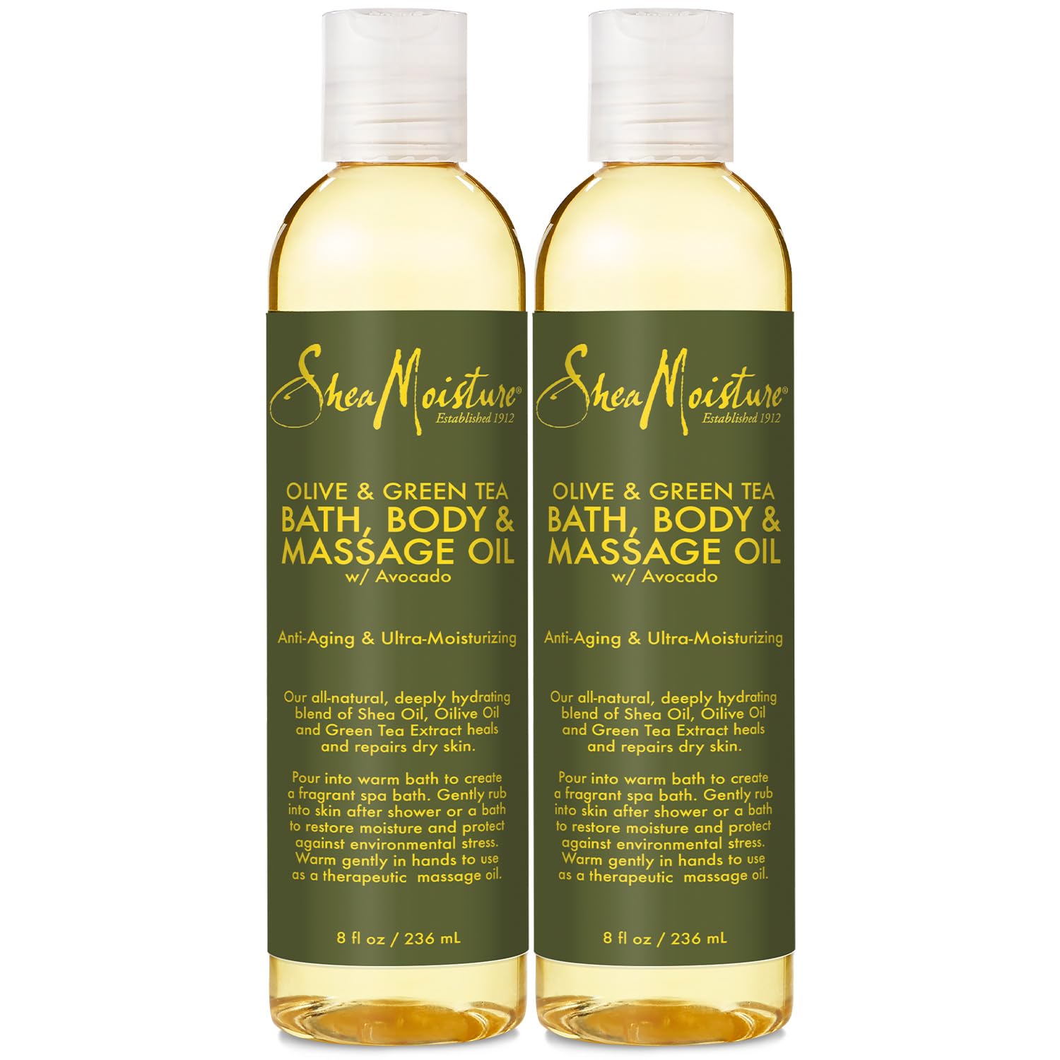SheaMoisture Olive and Green Tea oil 2-pack bottles for deep hydration.