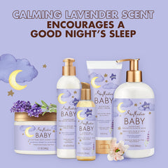 Organic shea butter and almond oil blend for gentle baby skin hydration.