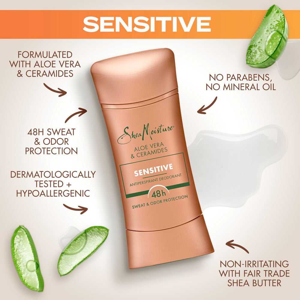 Soft aloe fragrance note from SheaMoisture deodorant stick for gentle freshness.