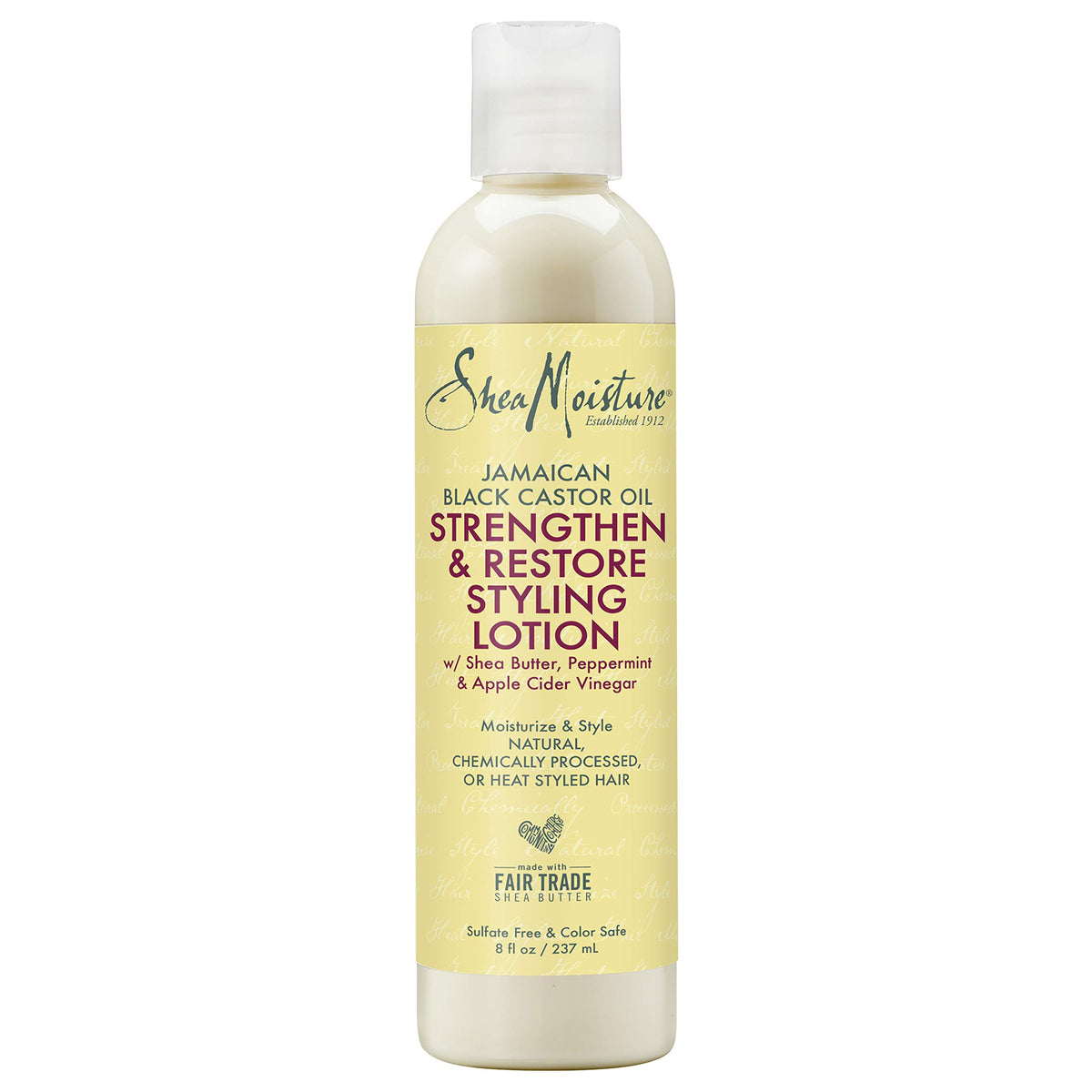 Sheamoisture Strengthen and Restore Styling Lotion bottle smoothing frizz and adding moisture