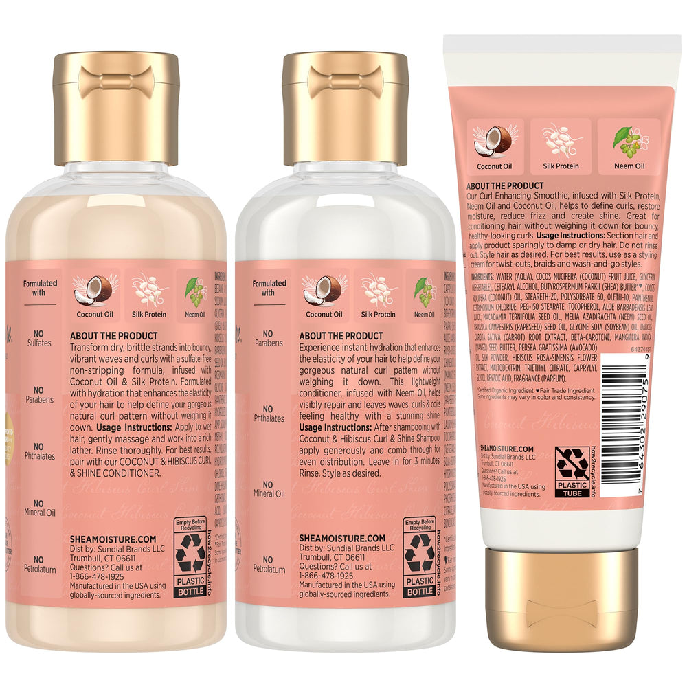 SheaMoisture Coconut & Hibiscus Conditioner travel bottle for detangling and moisture.