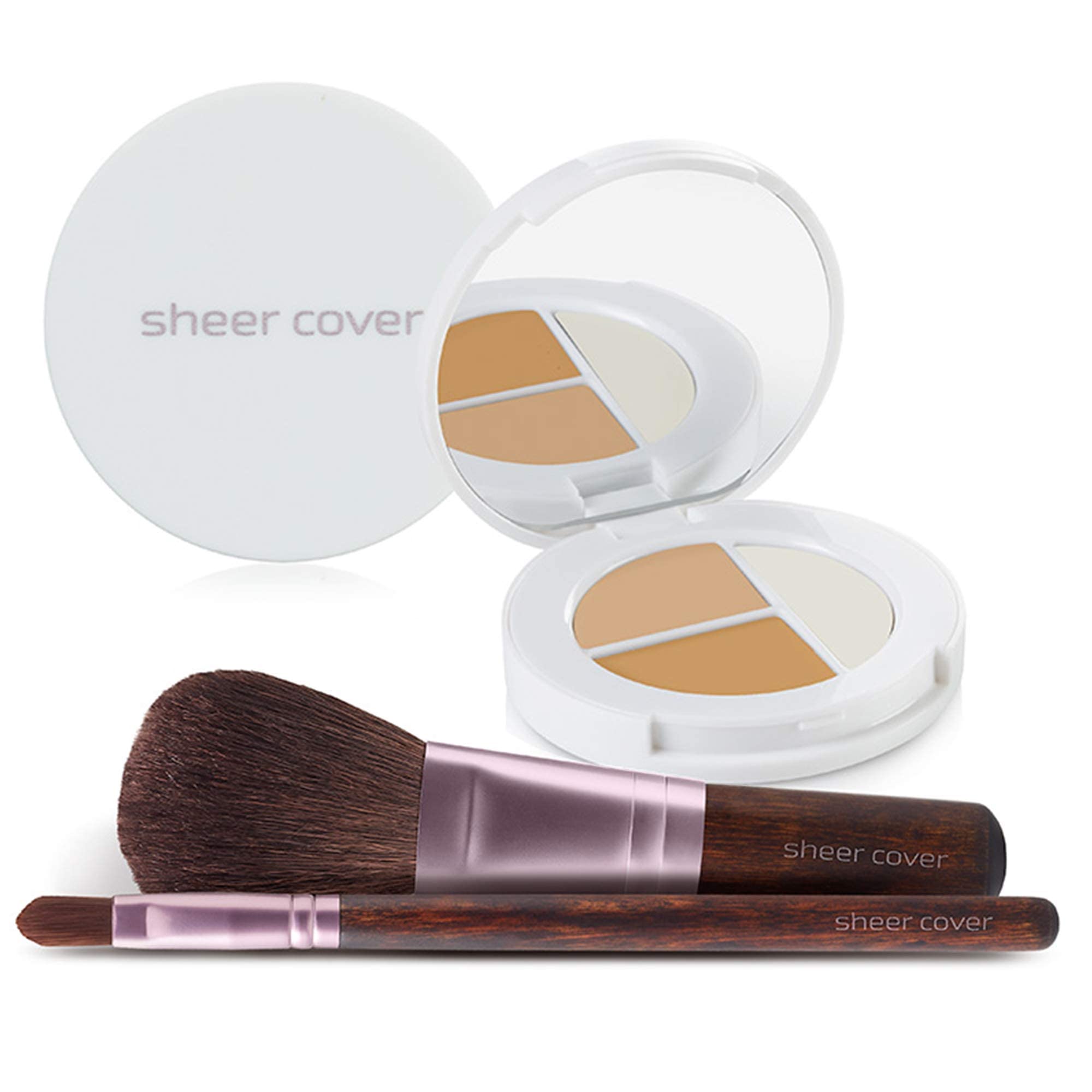 Sheer Cover Flawless Face Kit foundation powder for natural, airbrushed coverage.