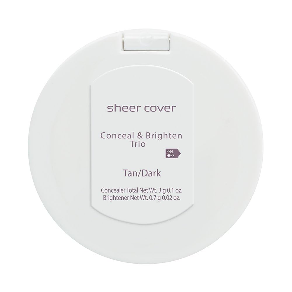 Sheer Cover Studio Conceal & Brighten Trio highlighter highlights cheekbones for luminous definition.