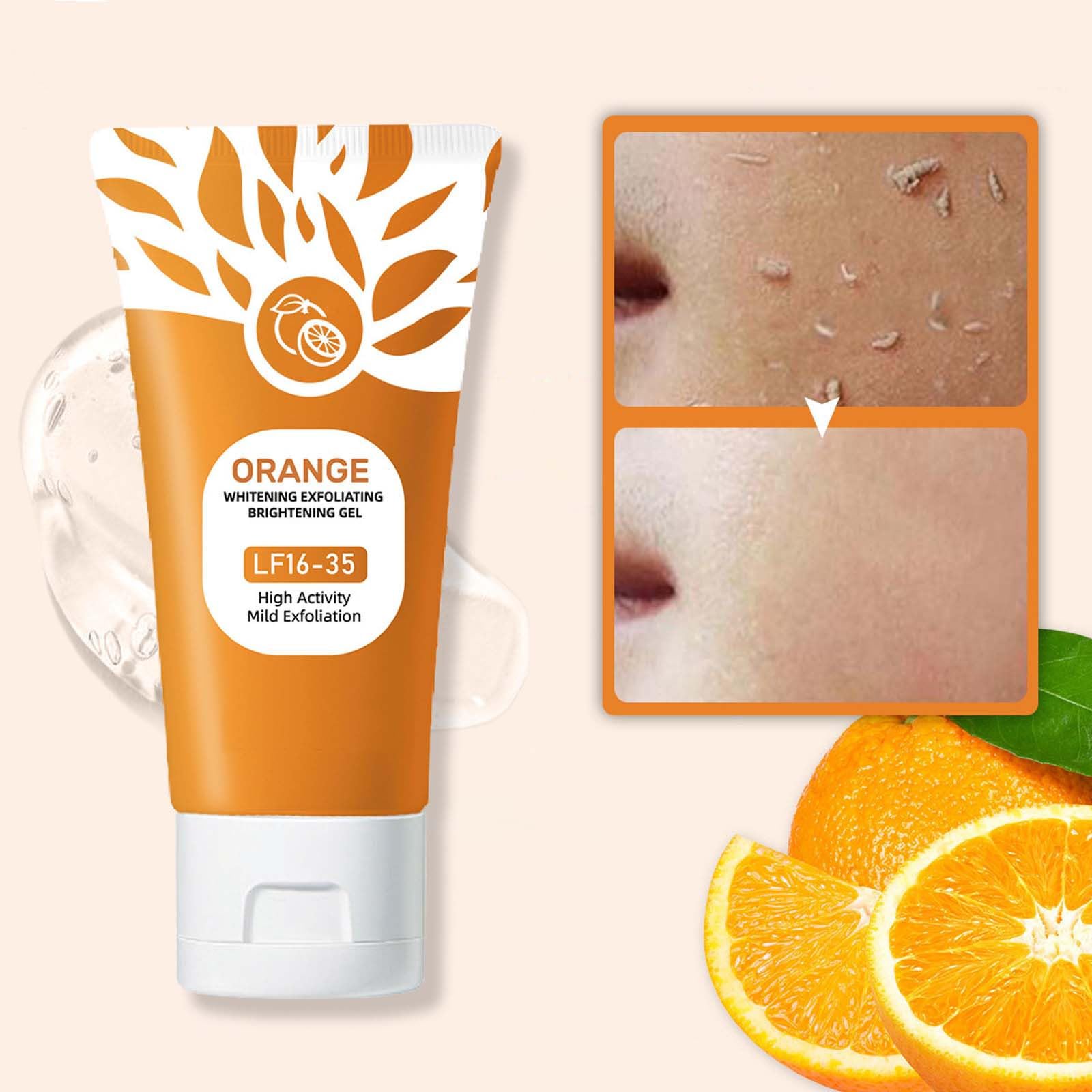 Close-up of gel texture highlighting gentle exfoliation with citrus enzymes.