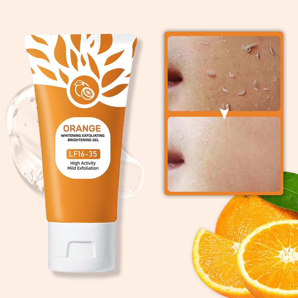 Close-up of gel texture highlighting gentle exfoliation with citrus enzymes.