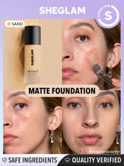 SHEGLAM foundation swatches on arm in Sand demonstrate high coverage and even tone.