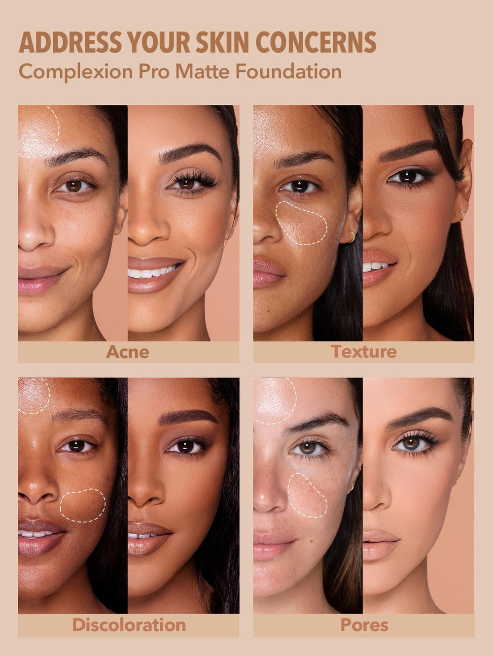 SHEGLAM full-coverage foundation porcelain application showing smooth blending.